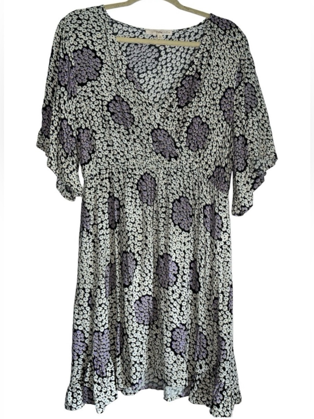Rewind Black & Lavender Floral V-Neck Dress